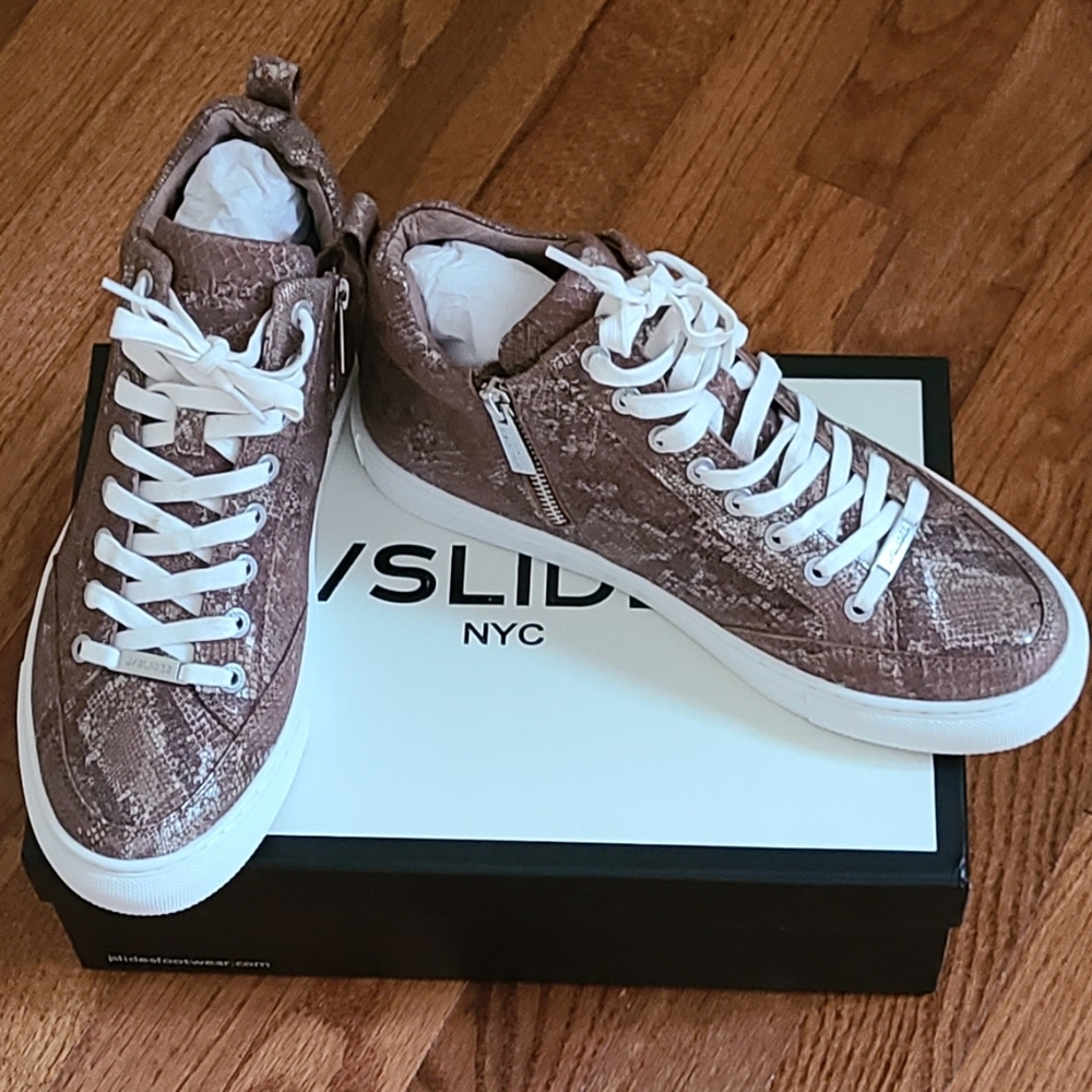 NWT J/Slides Ludlow Metallic Embossed Leather High Top Sneakers